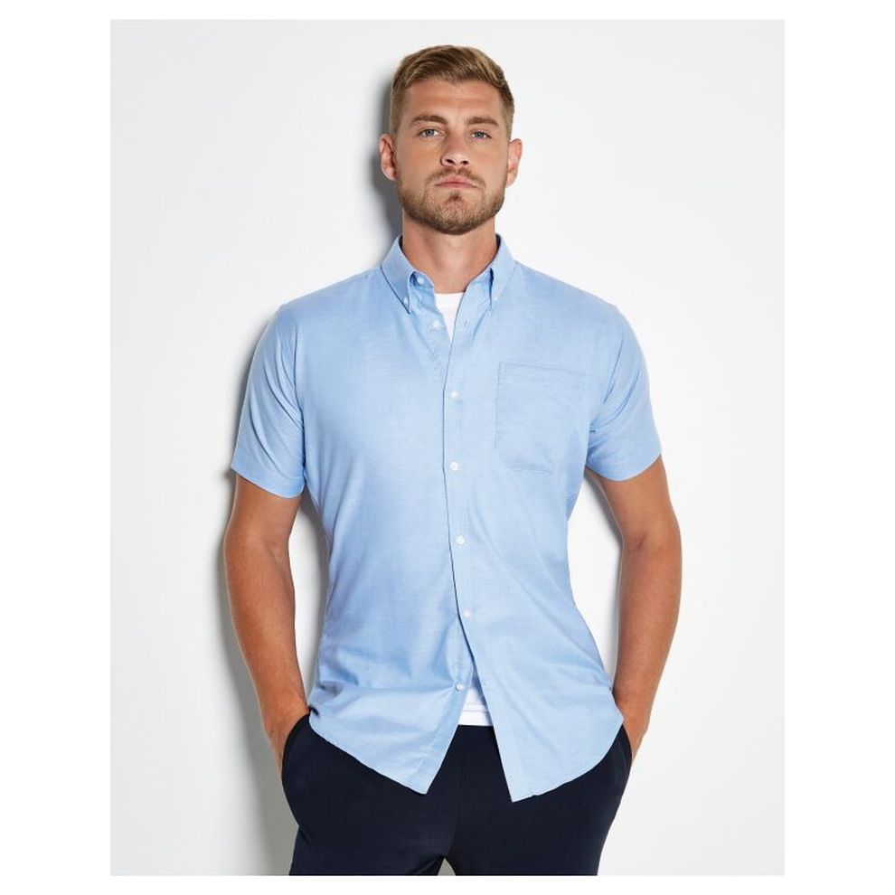 Kustom Kit - Light Blue Slim Fit Short Sleeve Workwear Oxford Shirt