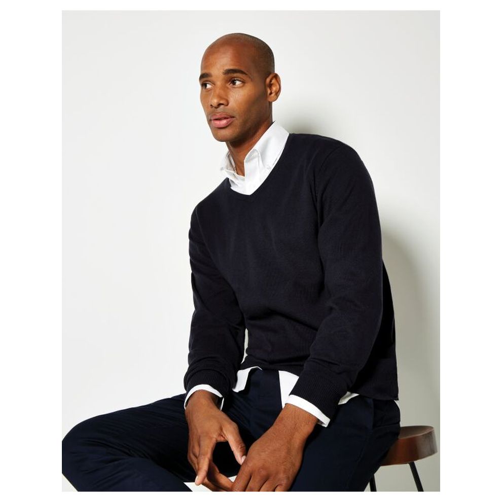 Kustom Kit - Black Regular Fit Arundel Long Sleeve V-Neck Sweater